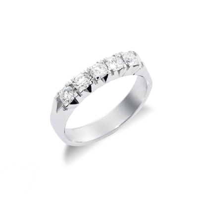 5 stones half eternity ring with diamonds in white gold 18k