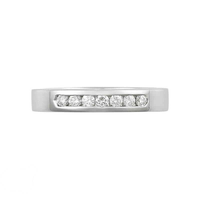 Half channel eternity ring 7 diamonds in white gold 18k ct 0,25 