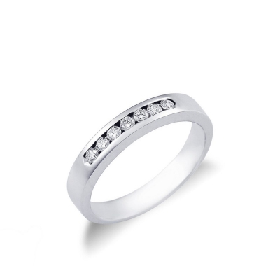 Half channel eternity ring 7 diamonds in white gold 18k ct 0,25 