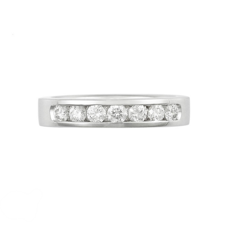 Half channel eternity ring with 7 diamonds