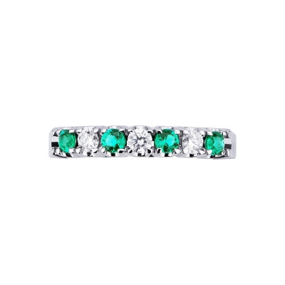 7 stones half eternity ring with diamonds and emeralds 