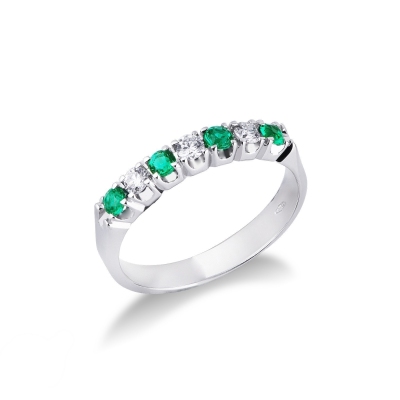 7 stones half eternity ring with diamonds and emeralds 