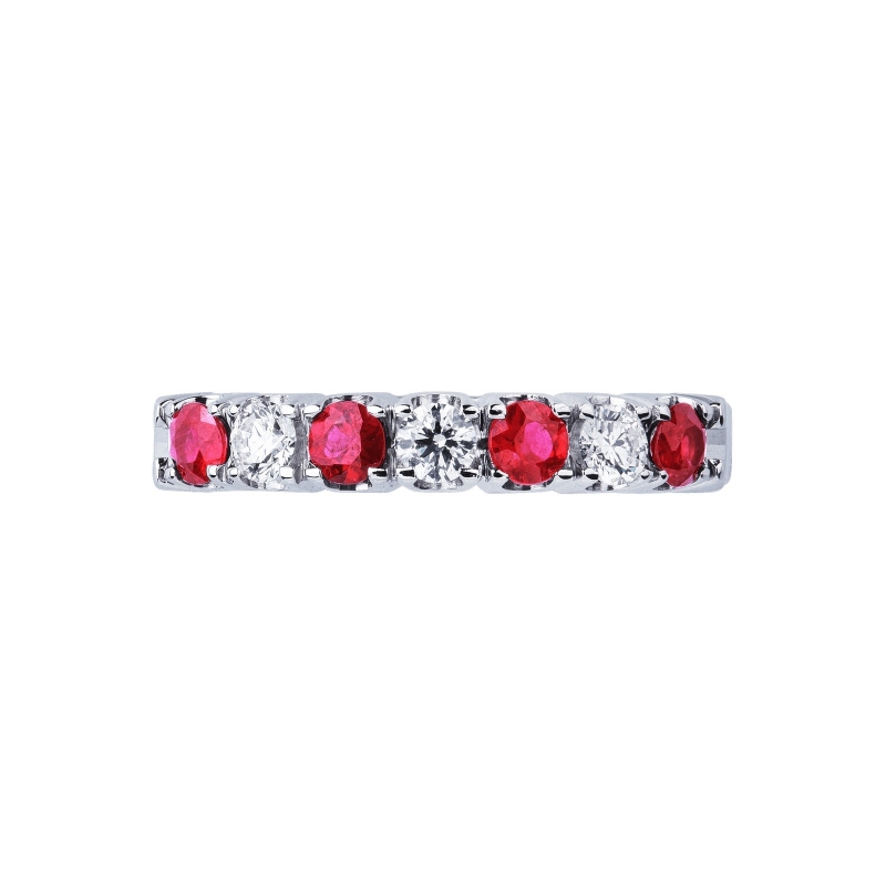 7 stones ring in white gold 18k with diamonds and rubies 