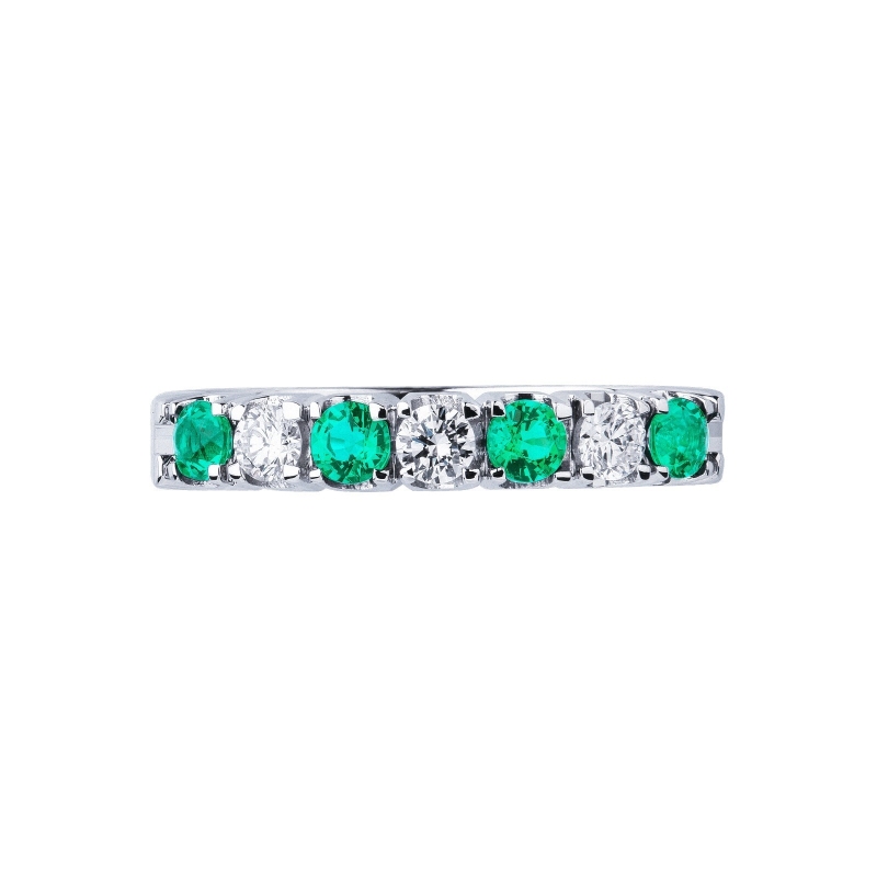 7 stones half eternity ring with diamonds and emeralds 