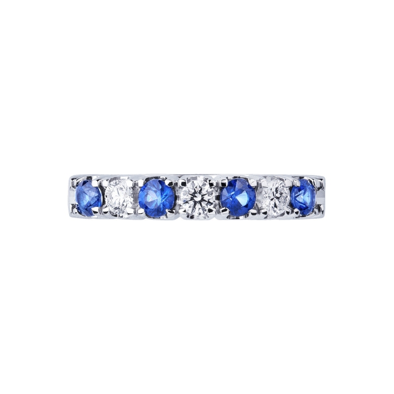7 stones white gold 18k ring with diamonds and blue sapphires