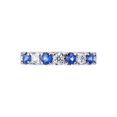 7 stones white gold 18k ring with diamonds and blue sapphires