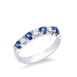 7 stones white gold 18k ring with diamonds and blue sapphires