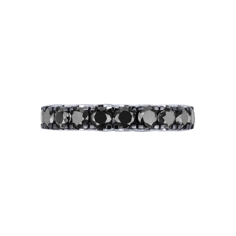 White gold 18k eternity ring with black diamonds and burnished tips