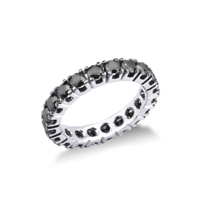 White gold 18k eternity ring with black diamonds and burnished tips
