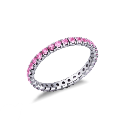 18k white gold eternity ring with pink sapphires 