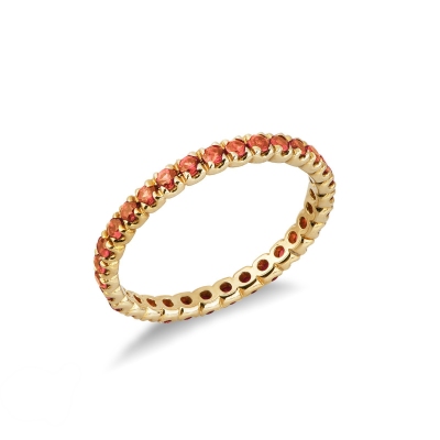 Yellow gold 18k eternity ring with orange sapphires 