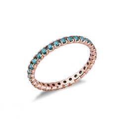 Rosé gold 18k eternity ring with blue diamonds 