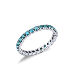 White gold 18k eternity ring with blue diamonds brilliant cut.