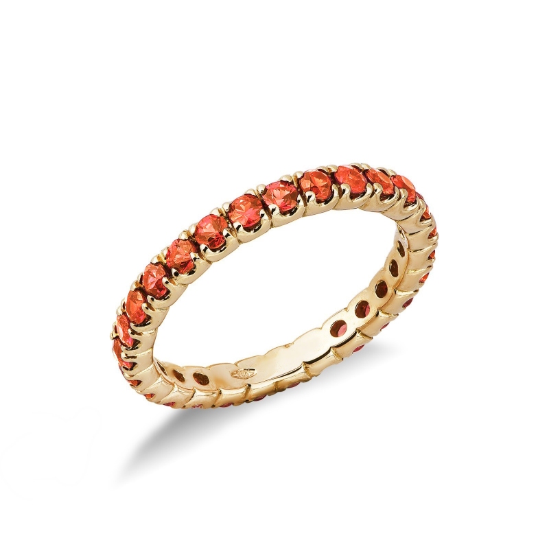 Eternity ring with orange sapphires in yellow gold 18k