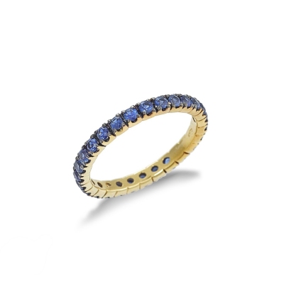 Yellow gold 18k eternity ring with blue sapphires 
