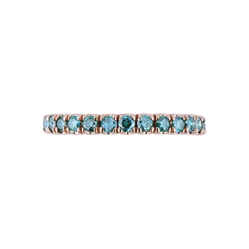 18k rosé gold eternity ring with blue diamonds 
