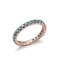 18k rosé gold eternity ring with blue diamonds 