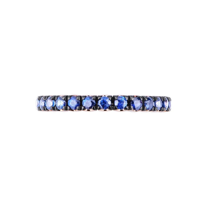Rosé gold 18k full eternity ring with blue sapphires 