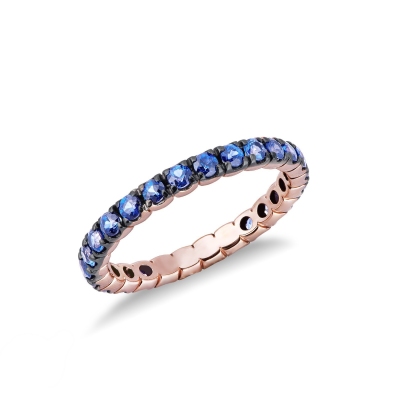Rosé gold 18k full eternity ring with blue sapphires 