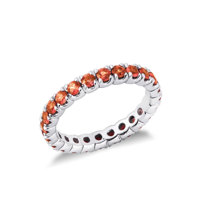 Eternity ring with orange sapphires in white gold 18k