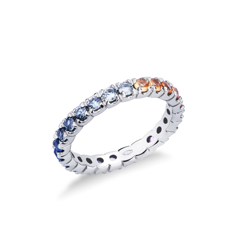 Anello Eternity con Zaffiri Rainbow Oro Bianco 18K