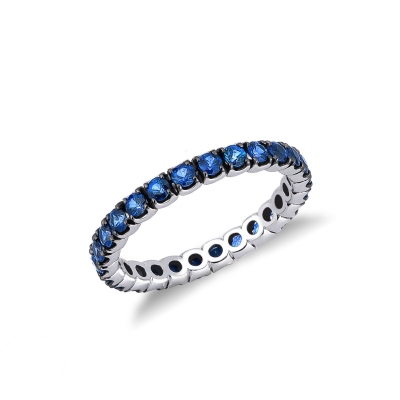18k white gold full eternity ring with blue sapphires 