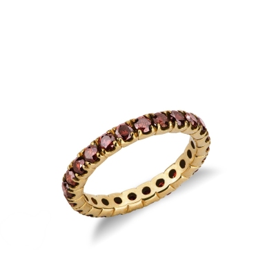 Yellow gold 18k eternity ring with cognac diamonds 