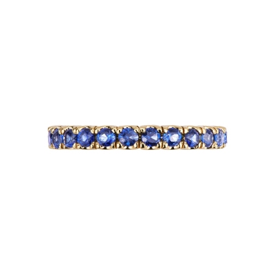Eternity ring with blue sapphires in yellow gold 18k