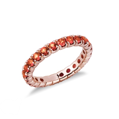 18k rosé gold eternity ring with orange sapphires 