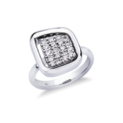 White gold 18k ring with central square of diamonds 
