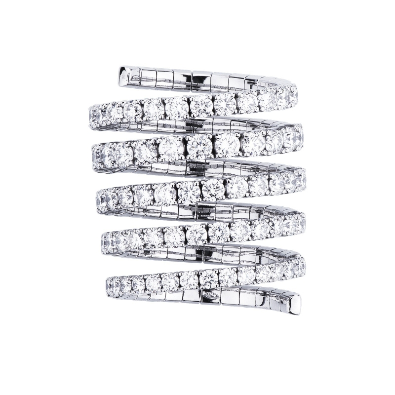 Anello elastico in oro bianco 18k e diamanti