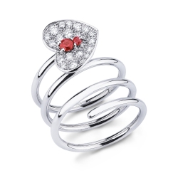 Spring ring in white gold 18k with diamonds and ruby heart cut