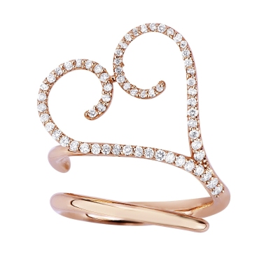 Rosé gold 18k spring ring with diamonds heart 