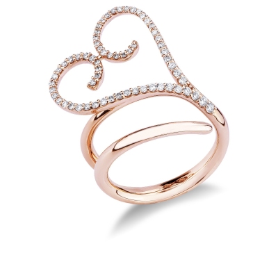 Rosé gold 18k spring ring with diamonds heart 