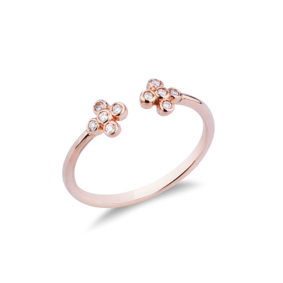 Anello aperto in oro rosa 18k con 2 croci in diamanti