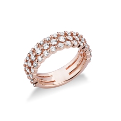 18k rosé gold ring with three joined rows of diamonds 