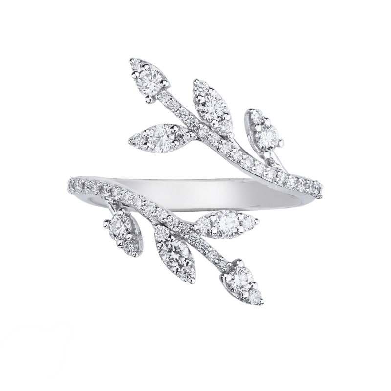 Contrarié ring in white gold 18k with twigs in diamonds