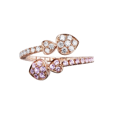 Rose gold 18k spring hearts ring with diamonds and pink sapphires 