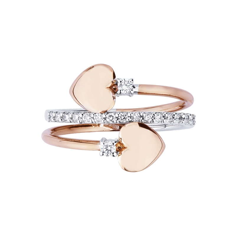 White and rosé gold 18k with two hearts and diamonds