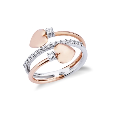 White and rosé gold 18k with two hearts and diamonds