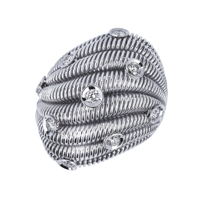 Wavy ring in white gold 18k with diamonds 