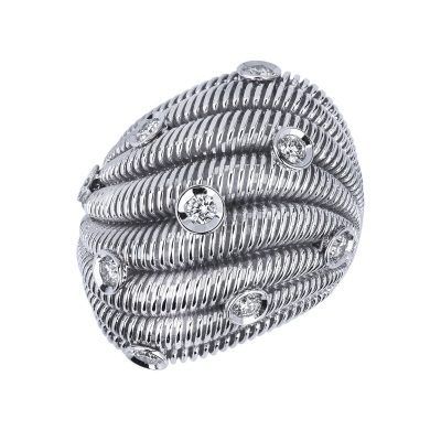 Wavy ring in white gold 18k with diamonds 