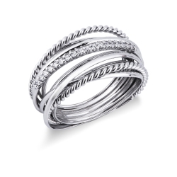 Band crossover ring in white gold 18k with diamonds 