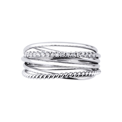 White gold 18k crossover band ring with diamonds 