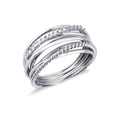 White gold 18k crossover band ring with diamonds 