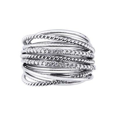 White gold 18k band braided wire ring with diamonds 