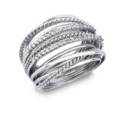 White gold 18k band braided wire ring with diamonds 