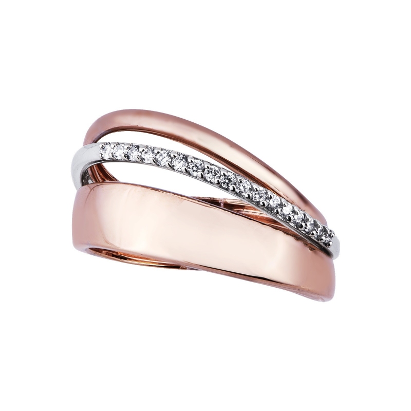 18k white and rosé gold band ring with diamonds 