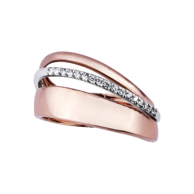18k white and rosé gold band ring with diamonds 