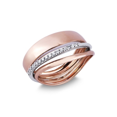 18k white and rosé gold band ring with diamonds 